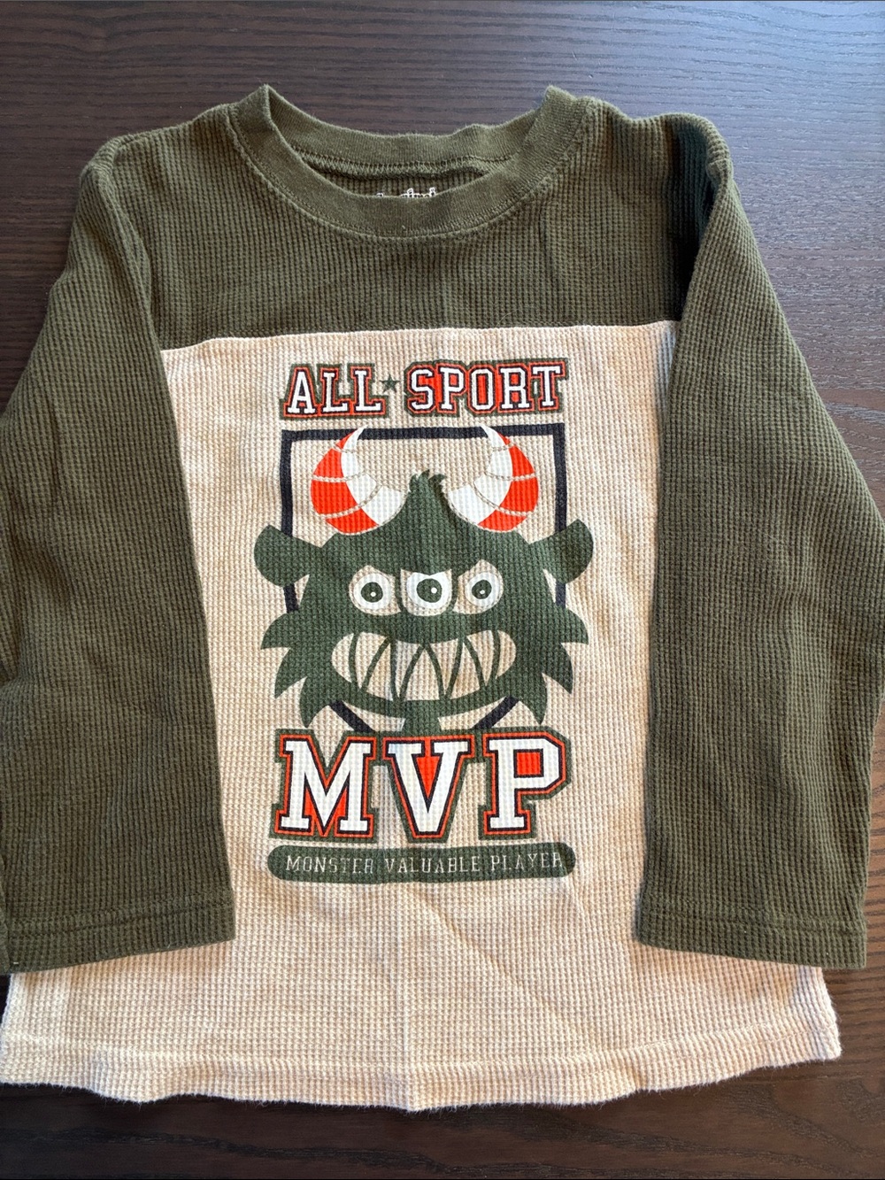 Garanimals Olive Green & Cream 'MVP' Monster Long-Sleeve Tee